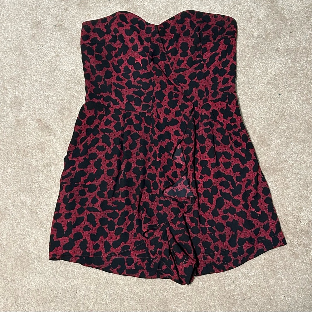 Express Magenta and Navy Flare Strapless Romper